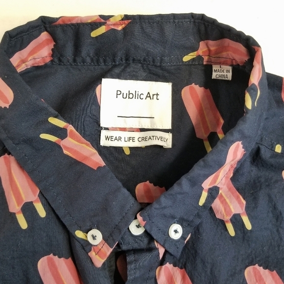 Public Art Black Pink Popsicle Shortsleeve Fun Summer Beach Casual Shirt , L - Picture 7 of 12